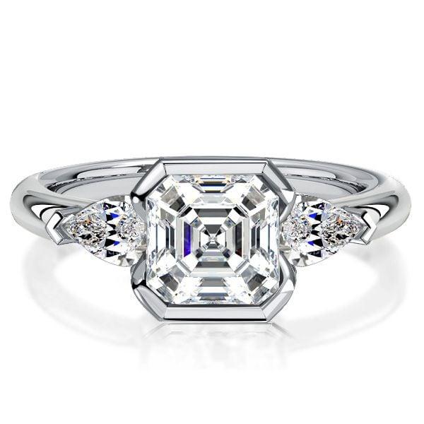 Asscher Cut 3 Stone Engagement Ring in Sterling Silver with 3.00 CTW