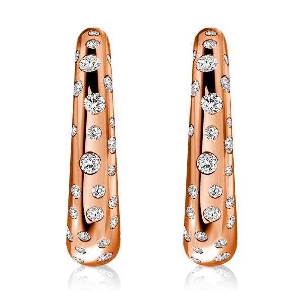 18K Rose Gold Flush Setting Hoop Earrings with 1.21 CT. TW. White Sapphires
