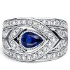 Pear Cut Blue Sapphire Wedding Band in 925 Sterling Silver with Rhodium Plating