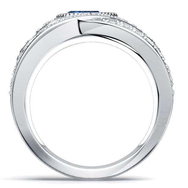 Pear Cut Blue Sapphire Wedding Band in 925 Sterling Silver with Rhodium Plating