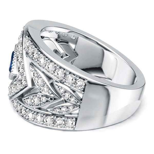 Pear Cut Blue Sapphire Wedding Band in 925 Sterling Silver with Rhodium Plating