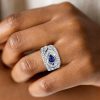 Pear Cut Blue Sapphire Wedding Band in 925 Sterling Silver with Rhodium Plating