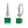 Emerald Cut Emerald and Sapphire Drop Earrings in Rhodium Plated 925 Sterling Silver
