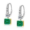 Emerald Cut Emerald and Sapphire Drop Earrings in Rhodium Plated 925 Sterling Silver