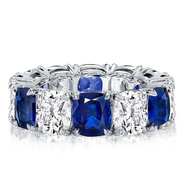 Eternity Wedding Band for Women, Classic Blue & White Stone Accented, 925 Sterling Silver