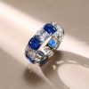 Eternity Wedding Band for Women, Classic Blue & White Stone Accented, 925 Sterling Silver