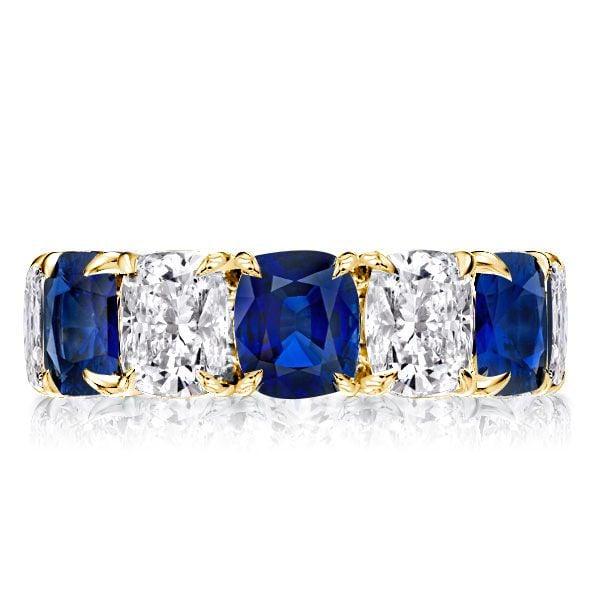 Eternity Wedding Band for Women, Classic Blue & White Stone Accented, 925 Sterling Silver