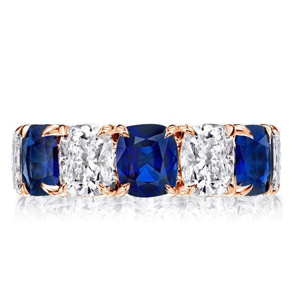 Eternity Wedding Band for Women, Classic Blue & White Stone Accented, 925 Sterling Silver