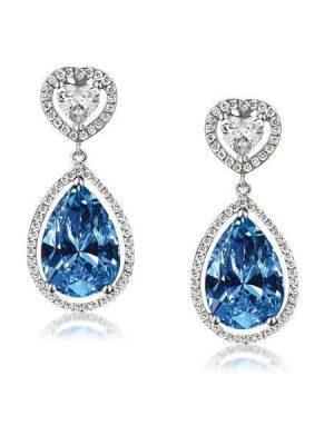 Sterling Silver Heart Drop Earrings - Rhodium Plated, Nickel-Free