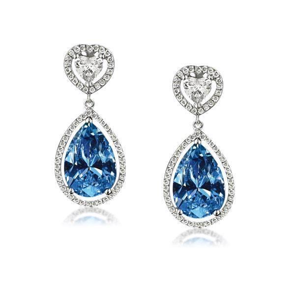 Sterling Silver Heart Drop Earrings - Rhodium Plated, Nickel-Free