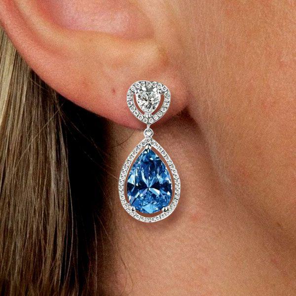 Sterling Silver Heart Drop Earrings - Rhodium Plated, Nickel-Free