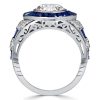 Vintage Halo Engagement Ring - White Milgrain Sterling Silver 3.97 CTW