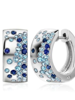 Aquamarine Hoop Earrings - Sterling Silver Flush Set Gemstone Hoops
