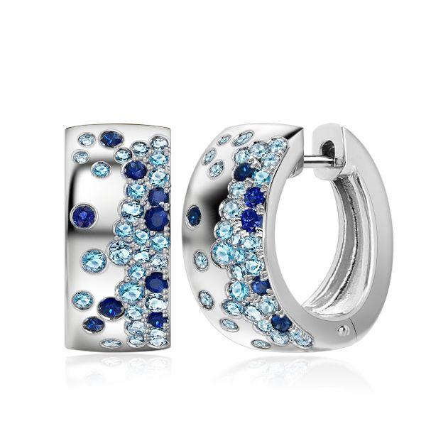 Aquamarine Hoop Earrings - Sterling Silver Flush Set Gemstone Hoops