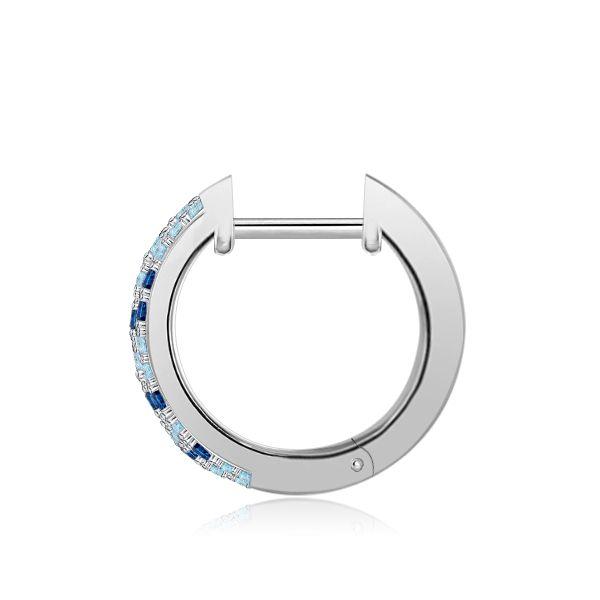 Aquamarine Hoop Earrings - Sterling Silver Flush Set Gemstone Hoops
