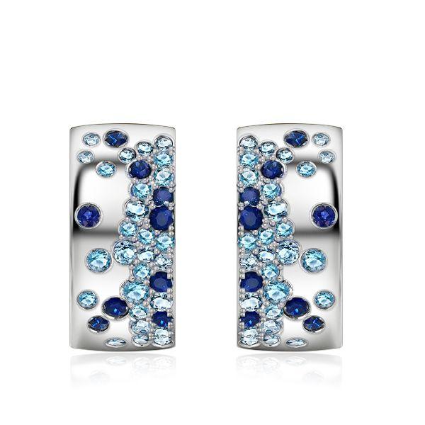 Aquamarine Hoop Earrings - Sterling Silver Flush Set Gemstone Hoops