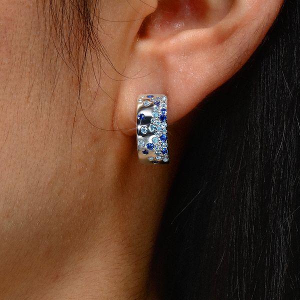 Aquamarine Hoop Earrings - Sterling Silver Flush Set Gemstone Hoops