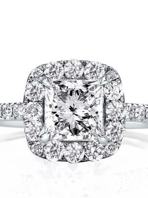 Princess Cut White Sapphire Halo Engagement Ring - Sterling Silver (2.35 ctw)