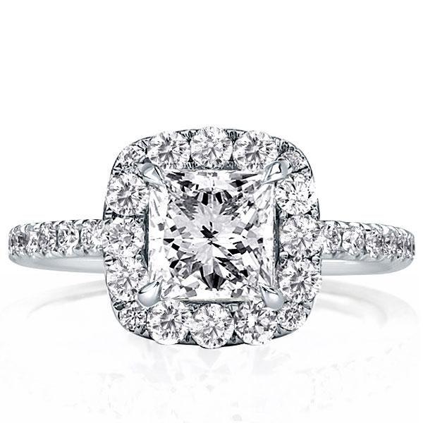 Princess Cut White Sapphire Halo Engagement Ring - Sterling Silver (2.35 ctw)