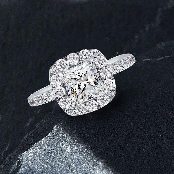 Princess Cut White Sapphire Halo Engagement Ring - Sterling Silver (2.35 ctw)