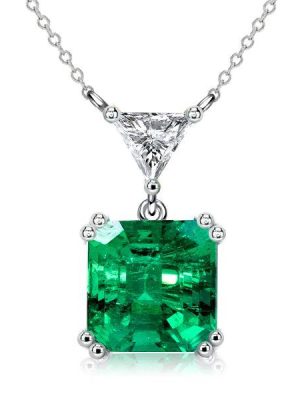 Asscher Cut Emerald & Sapphire Pendant Necklace - Sterling Silver