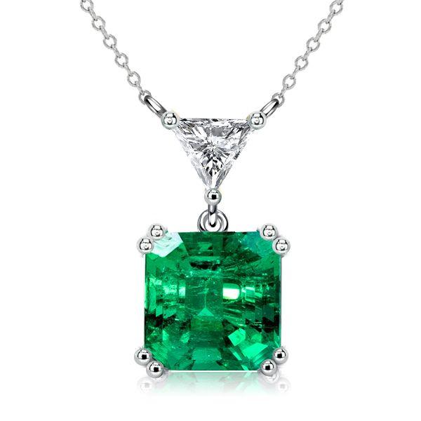 Asscher Cut Emerald & Sapphire Pendant Necklace - Sterling Silver