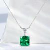 Asscher Cut Emerald & Sapphire Pendant Necklace - Sterling Silver