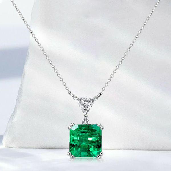 Asscher Cut Emerald & Sapphire Pendant Necklace - Sterling Silver