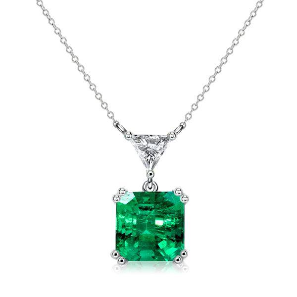 Asscher Cut Emerald & Sapphire Pendant Necklace - Sterling Silver