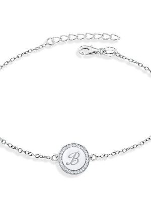 Personalized Circle Initial Bracelet - 925 Sterling Silver Engraved Charm