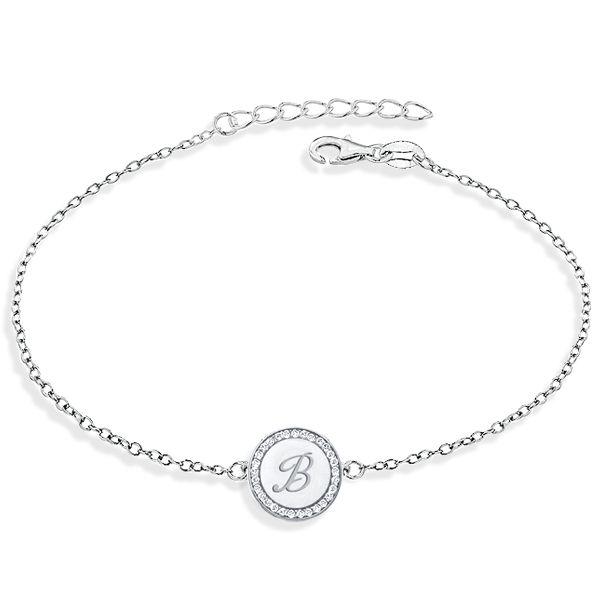 Personalized Circle Initial Bracelet - 925 Sterling Silver Engraved Charm
