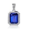 Halo Blue Emerald Pendant Necklace for Women in 925 Sterling Silver