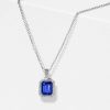 Halo Blue Emerald Pendant Necklace for Women in 925 Sterling Silver