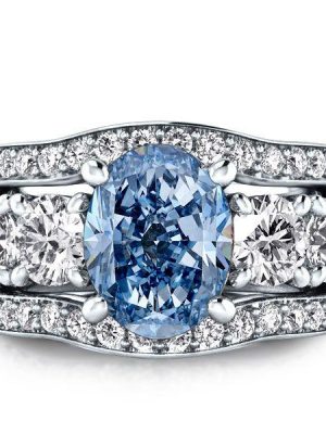 Oval Blue & White Sapphire 3-Piece Wedding Ring Set - Sterling Silver