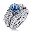 Oval Blue & White Sapphire 3-Piece Wedding Ring Set - Sterling Silver