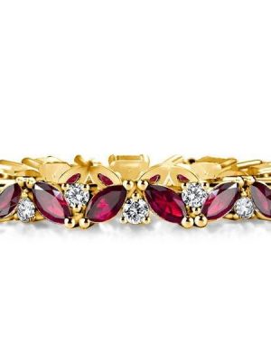 18K Gold Plated Sterling Silver Ruby Wedding Band with Marquise and Round Cut Stones