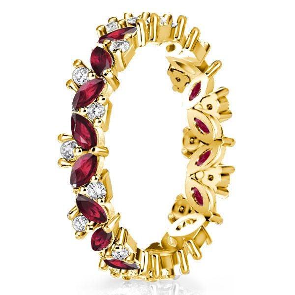 18K Gold Plated Sterling Silver Ruby Wedding Band with Marquise and Round Cut Stones