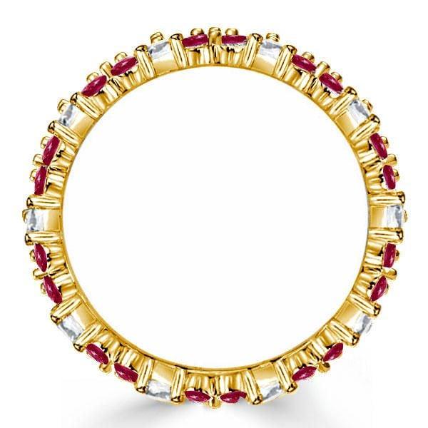 18K Gold Plated Sterling Silver Ruby Wedding Band with Marquise and Round Cut Stones