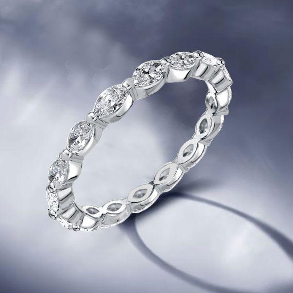 Marquise Cut White Sapphire Eternity Wedding Band in Sterling Silver