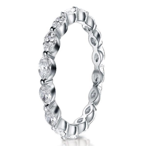 Marquise Cut White Sapphire Eternity Wedding Band in Sterling Silver