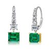 Two-Tone Emerald Cut Emerald & Sapphire Drop Earrings in Sterling Silver