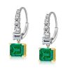Two-Tone Emerald Cut Emerald & Sapphire Drop Earrings in Sterling Silver