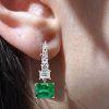 Two-Tone Emerald Cut Emerald & Sapphire Drop Earrings in Sterling Silver