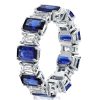 Sterling Silver Alternating Blue & White Sapphire Emerald Cut Eternity Band