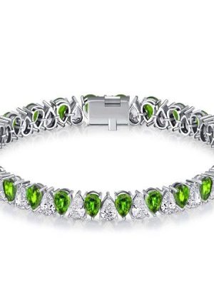 Pear Cut Peridot Tennis Bracelet in Sterling Silver for Weddings and Special Occasions