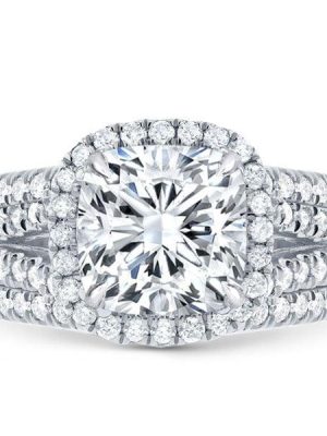 Halo Cushion White Sapphire 3-Piece Wedding Set in Sterling Silver