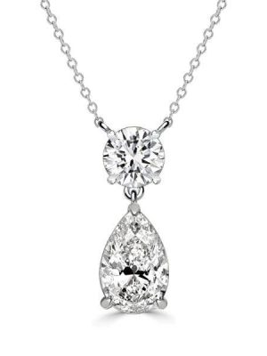 Classic Sterling Silver Pear and Round Cut Pendant Necklace for Women
