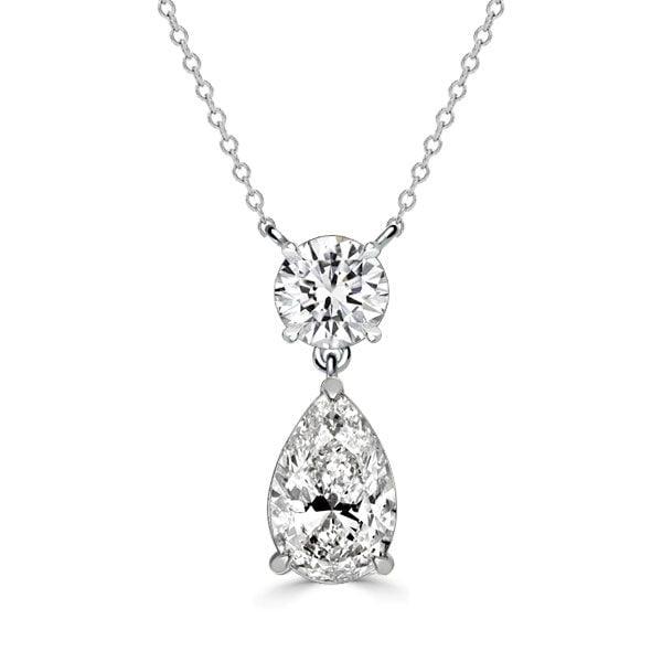Classic Sterling Silver Pear and Round Cut Pendant Necklace for Women