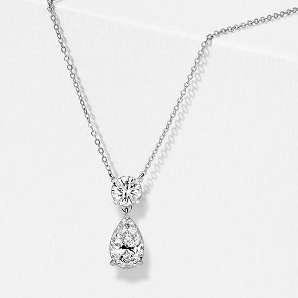 Classic Sterling Silver Pear and Round Cut Pendant Necklace for Women