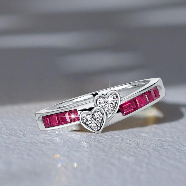Asscher Cut Ruby Anniversary Ring in Sterling Silver - 0.62 CT. TW.